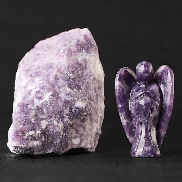 2 tommer lilla Lepidolite krystal engel figurer udskåret ædelsten chakra lomme skytsengel statue reiki helbredende sten til meditation hjem indretning pr