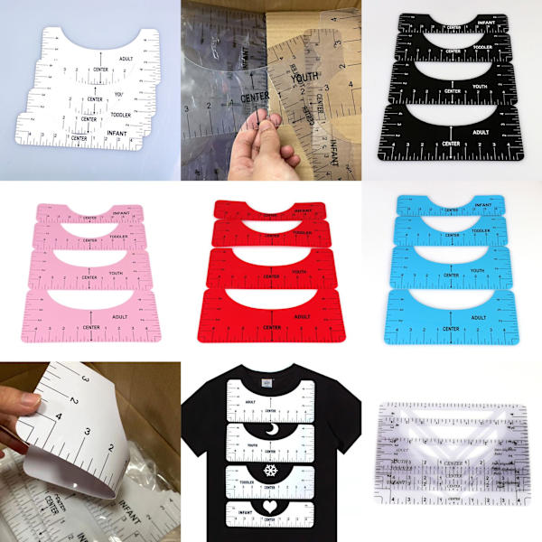 T-Shirt Linjalguide (Blå), 8 stycken Högprecision T-Shirt Justeringsverktyg