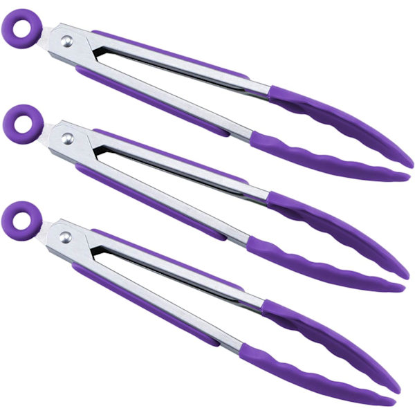 7\" Mini Silikon Serveringstangsett med 3 stk - Lilla