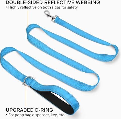 Himmelblå, 6ft Dobbeltsidet Reflekterende Hundelead, 6ft/5ft/4ft,