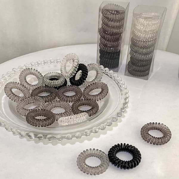 Spiral Hårband, 9 Transparenta Graderade Grå Plast Hårband