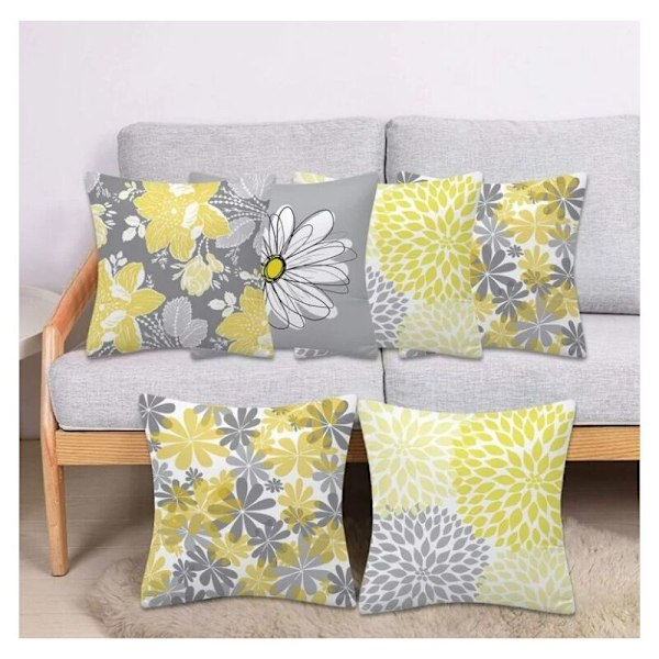 Set med 4 putetrekk, blomsterputetrekk for sofa hjem stue R