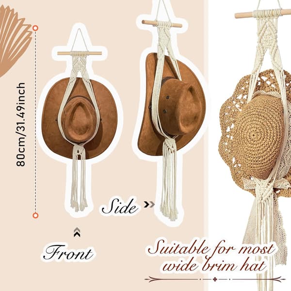 Macrame hattgalgar Boho hattställ Cowboy hattgalge Bakom dörr