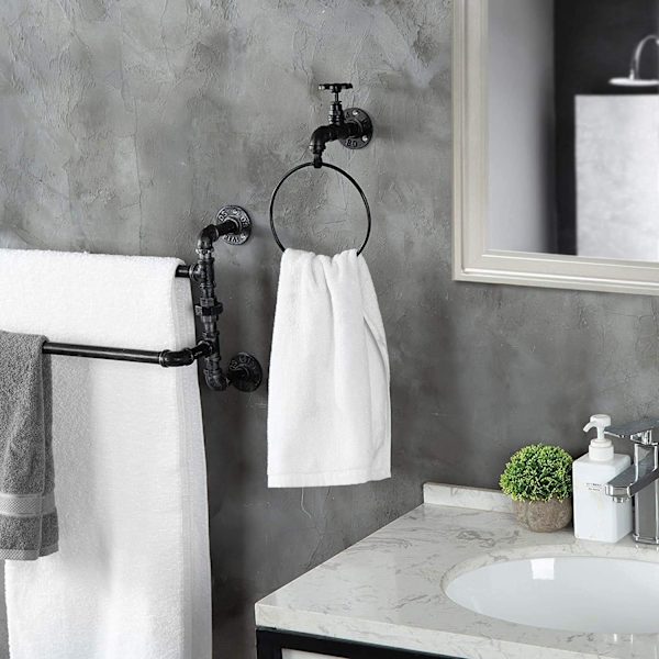 Veggmontert Rustikk Industriell Kran Design Svart Metall Serviettring