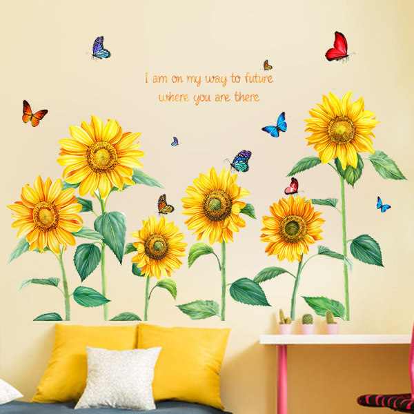 decalmile Sunflower Butterfly Wall Stickers Garden Flower Wall