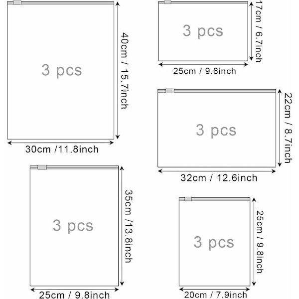 15-pack reseväskor (5 storlekar)