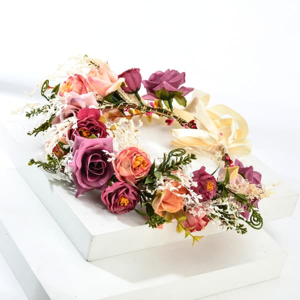 Bryllupskrans, krans, brudepige, lyserød blomsterhår