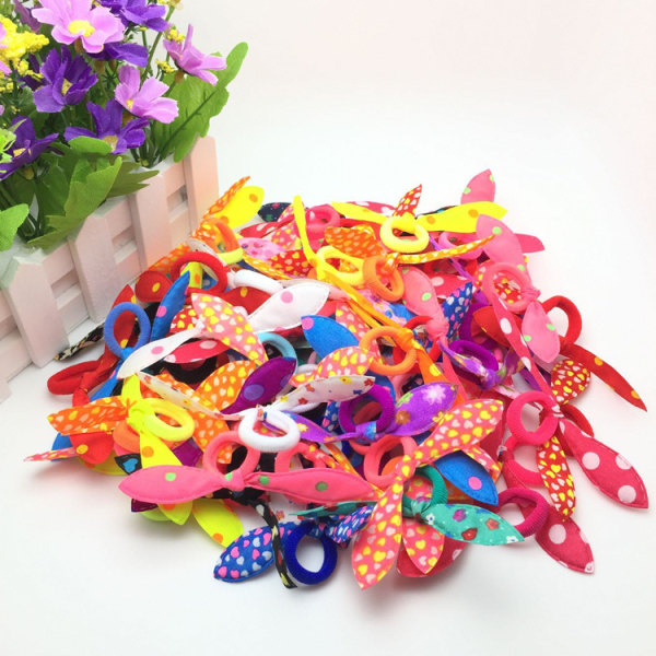 100 Pieces Girl Hair Ties, Bunny Ear Elastic Rope Hair Bunny Ears