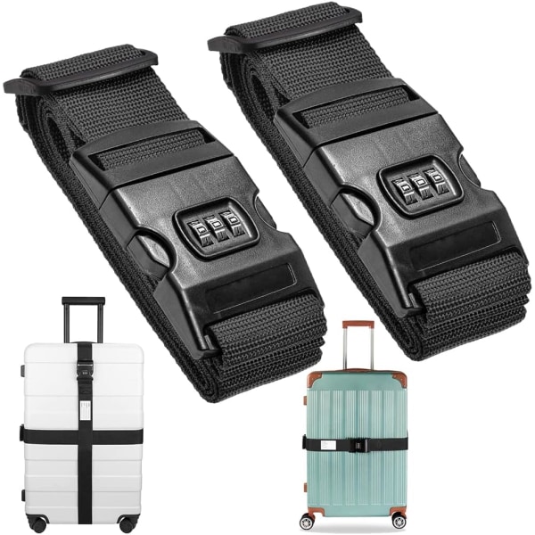 2 Pieces Black Suitcase Strap 1.9m*5cm, Adjustable Luggage Straps