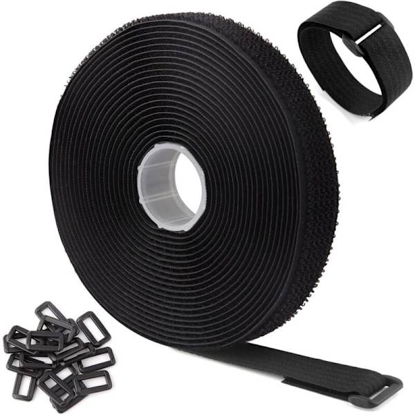 (5mx2.5cm,Svart)5m Svart Justerbare Gjenbrukbare Kabelstropper/Bånd med 25 Løkker og Hektefeste Stropp for Kabelhåndtering