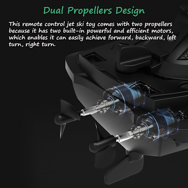 2,4 GHz Fjernstyret Jetski, Højhastigheds RC Motorbåd Vandlegetøj Dobbelt Propeller Motorbådsmodel Legetøj 2 Hastighedsniveauer