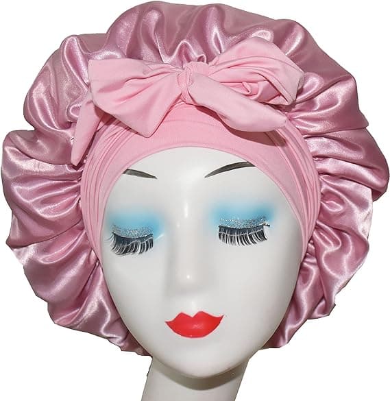 Stor Queen Jumbo Satin Bonnet, Siden Sovhatt Stretch Garn