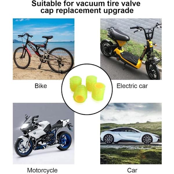 (Gul)Fluorescerende bildækventilhætte, 12 stk. lysende bildækventil med lysende dæksel, universal tilbehør til lastbiler, SUV, motorcykler