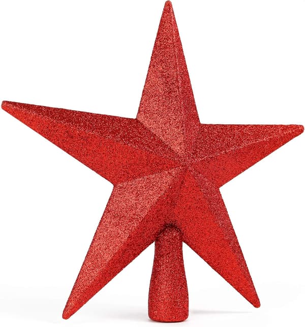 Glitter Star Tretopp - Julerød Dekorativ Bethlehem Stjerne Ornament