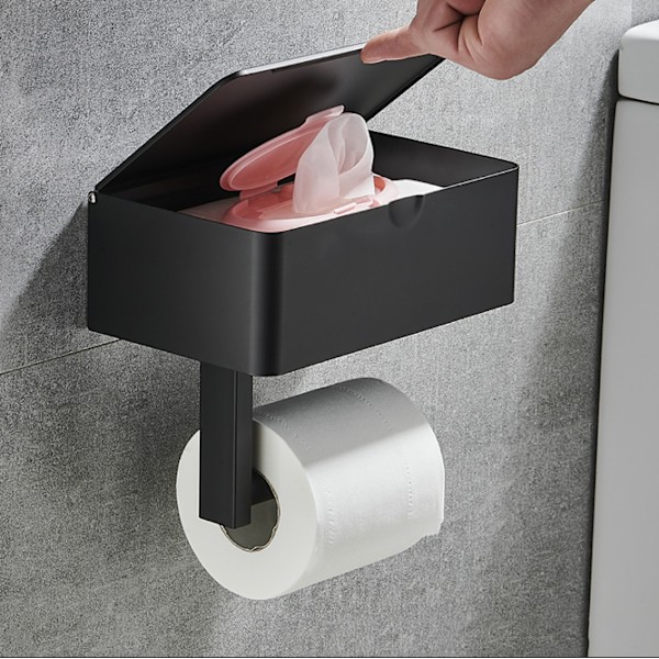 Toiletpapirholder til vægmontering i sort - Rustfrit stål rulle