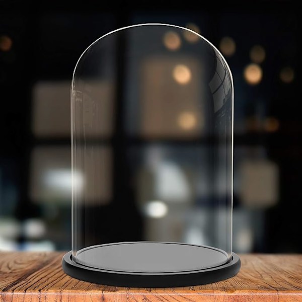 Sort træbase 20 cm - transparent dekorativ glas klokke