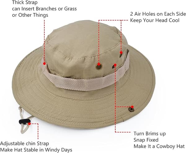 Solhatt med bred brem, klassisk jungelkamuflasje-stil
