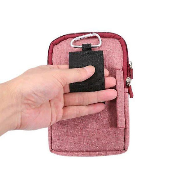Röd bältesklämma väska Universal, 6,3 tum Denim Casual Bag Vandring Skal Väska Bältesklämma Väska Väska med Flera Spänne Plånbok