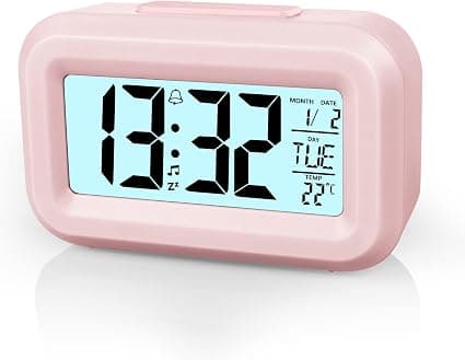(Rosa) Digital väckarklocka för sängbordet, LED-display med