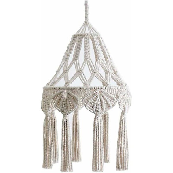 Bomullsrep Macrame Lampskärm Hängande Taklampa Tassel Tygskärm Handgjord Krona Kåpa Dekor för Vardagsrum Sovrum - Beige
