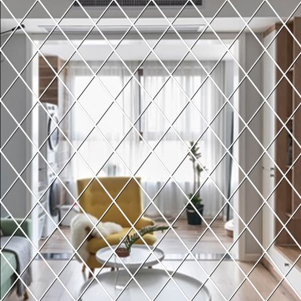1 stk sølv 50 * 50cm diamantformet 3D speil selvklebende