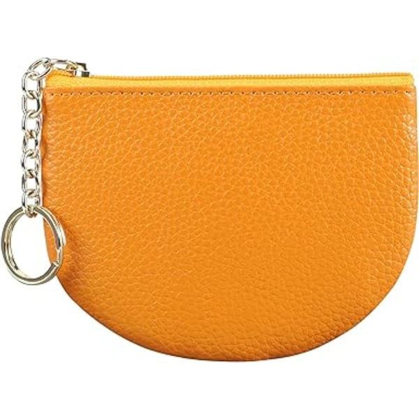 (gul) Nøgleholder i ægte læder til kvinder Lille lomme med lynlås