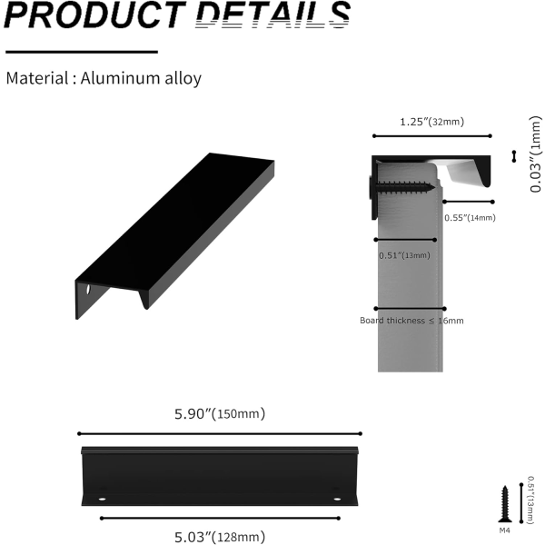 10pcs Kitchen Handles with Screws Aluminum Alloy Invisible