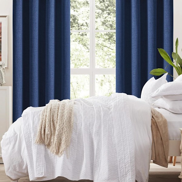 99% Total Blackout Gardiner 40 Lengde for Vindubehandling, Faux Linen Termisk Isolerte Øyeblikksgardiner for Soverom