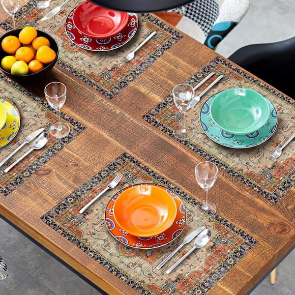 Aztek Terracotta Boho-dukningsunderlägg Set om 4 Vintage Persisk Rost Ret