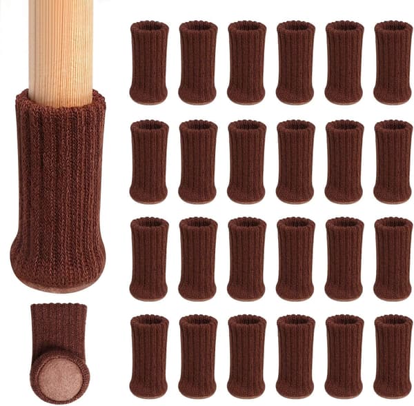 24-pack (Mörkbrun) Stickade Stolsbensstrumpor Elastiska Stolsmöbler Strumpor Set Trägolvsskydd för Päls