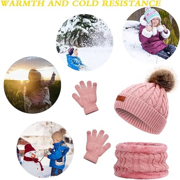 Rose-Children's Winter Hat Stickad Warm Neck Warmer Barn