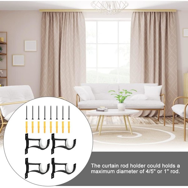 4 stk. Gardinstangs Holder i Aluminiumlegering 12 * 8cm Rustfri Gardin