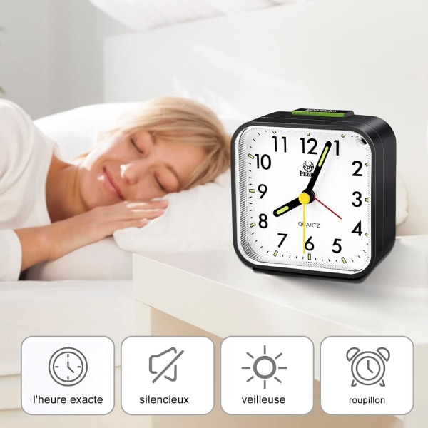 Silent Analog Alarm Clock Small Silent Non-Ticking Travel