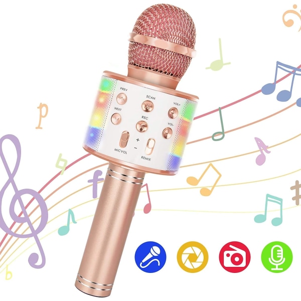 1 roséguld trådlös mikrofon, bärbar karaokemaskin,