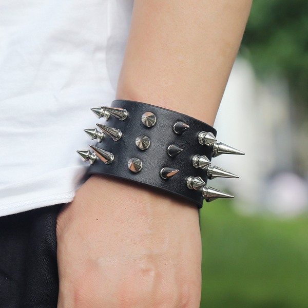 Svart armband manschettbälte Armband svart läderrep punkrock