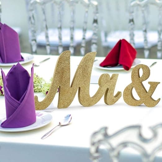 1 Set Guld Mr & Mrs Träbröllopsdekorationer Guldglitter