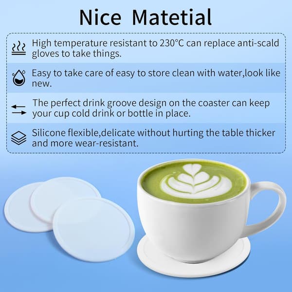 5-pak hvite silikon-underlag - Perfekt for kaffe, drikkevarer, te