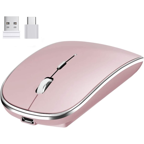 Trådlös Mus, Uppladdningsbar Trådlös Mus, Trådlös Mus med 2.4G, Tyst Optisk Klick, USB-mottagare och T