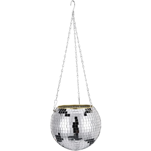 1 stykke sølv speil disco ball hengende kurv med krok og