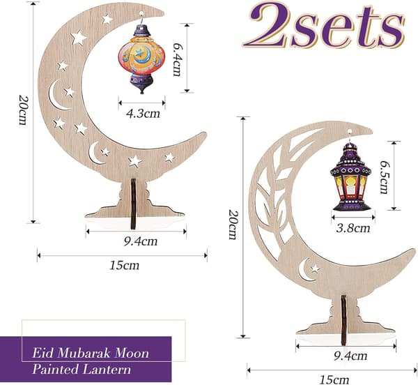 2 stk Ramadan Træpynt Eid Mubarak Ornament Måne Stjerne