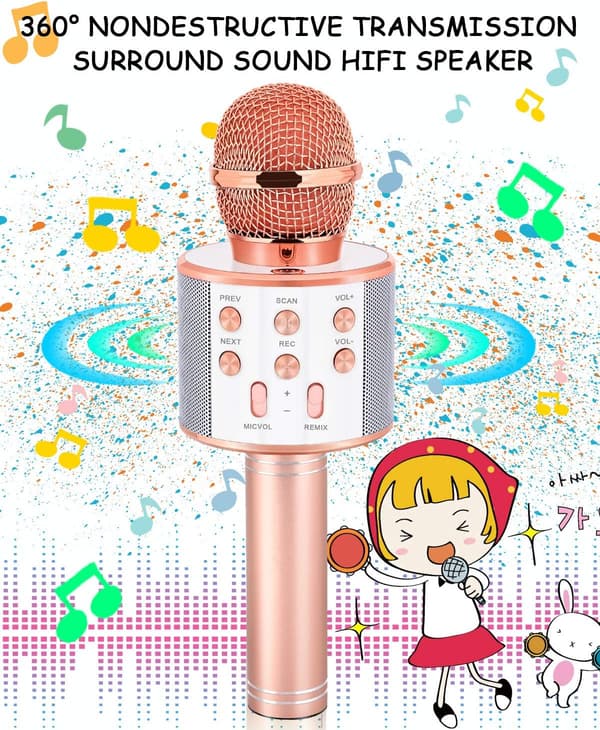 Leksaker för flickor 5-12 år, Trådlös Bluetooth Karaoke Mikrofon för Barn Populära Leksaker - Champagne