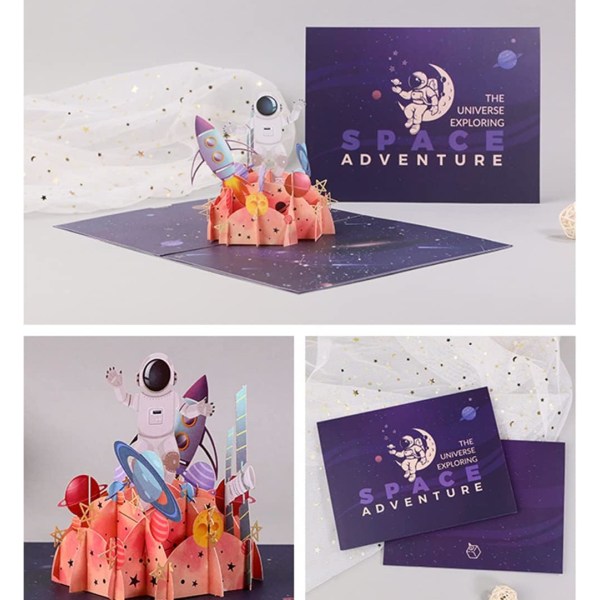 Syntymäpäiväkortti, 3D-Graduation-kortti, Pop-up-astronauttikortti, Tervehdys