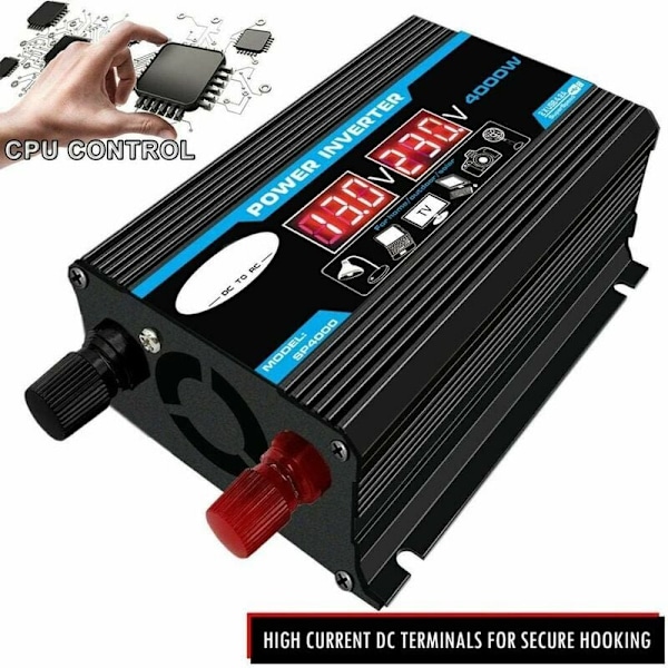 12V 220V Inverter, 4000W 12V 220V/110V AC Bil till Bil Ren Sinusvåg Inverter, Laddare Konverter, Dubbel USB Inverter Adapter, Modifierad Transformator