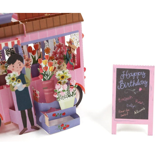 1 kpl Kukkakärry-muotoinen 3D-pop-up-onnittelukortti, Syntymäpäivä