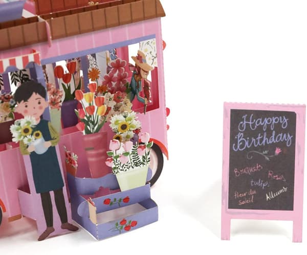 1 stk Blomstervogn Formet 3D Pop-up Hilsenskort, Bursdag