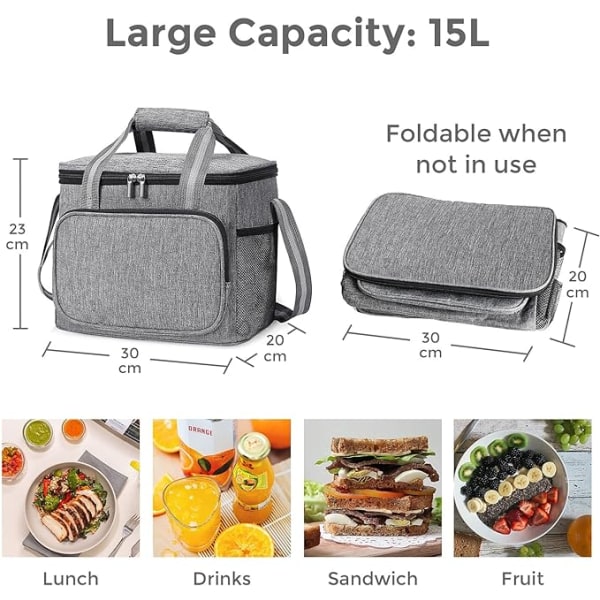 15L Kylväska, Isolerad Mjuk Kylväska, Vikbar Picknickväska