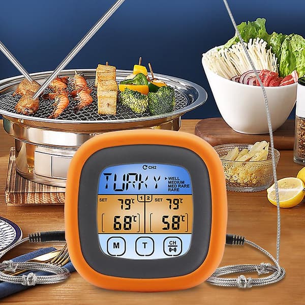 Dobbelt nål farveskærm madtermometer køkken bagning touch digital display termometer probe type grilltermometer