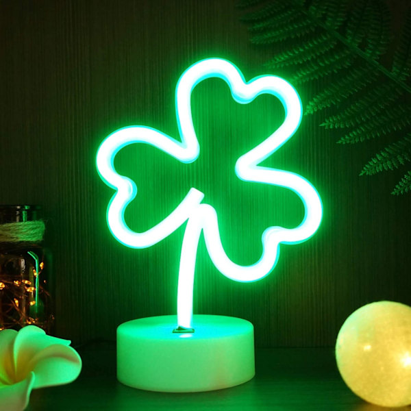 Kløver Neon Skilt Shamrock Neon Lys LED Nattelykt USB/Batteridrevet Neonlampe Shamrock Dekorasjoner for St Pat