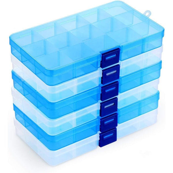 6-pack Plastförvaringslåda, 15 Justerbara Fack