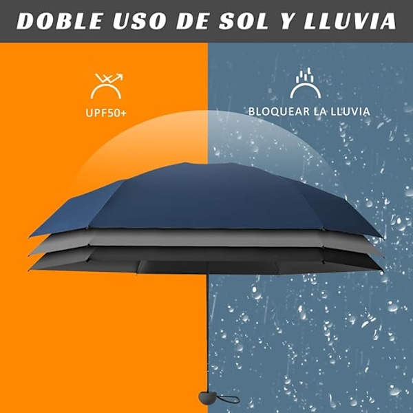 Lommesolskærm til Regn og Sol, Mini Foldbar Parasol med UV-Beskyttelse, Vind- og Vandafvisende, L